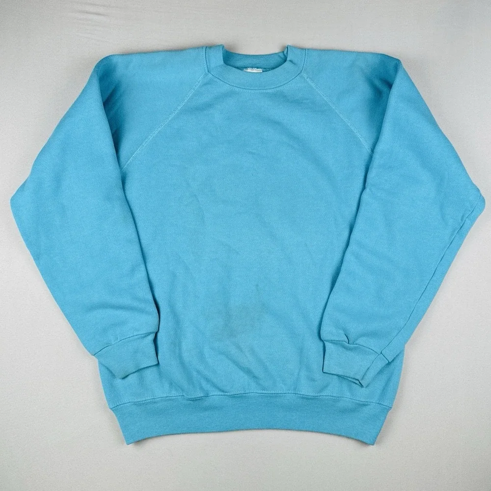 Vintage 90s Blank Sweatshirt Teal Blue USA Made Hanes Crewneck Large